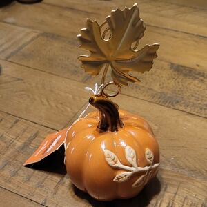 Orange Ceramic Fall Pumpkin Photo Clip Holder From Target, Orange And Gold